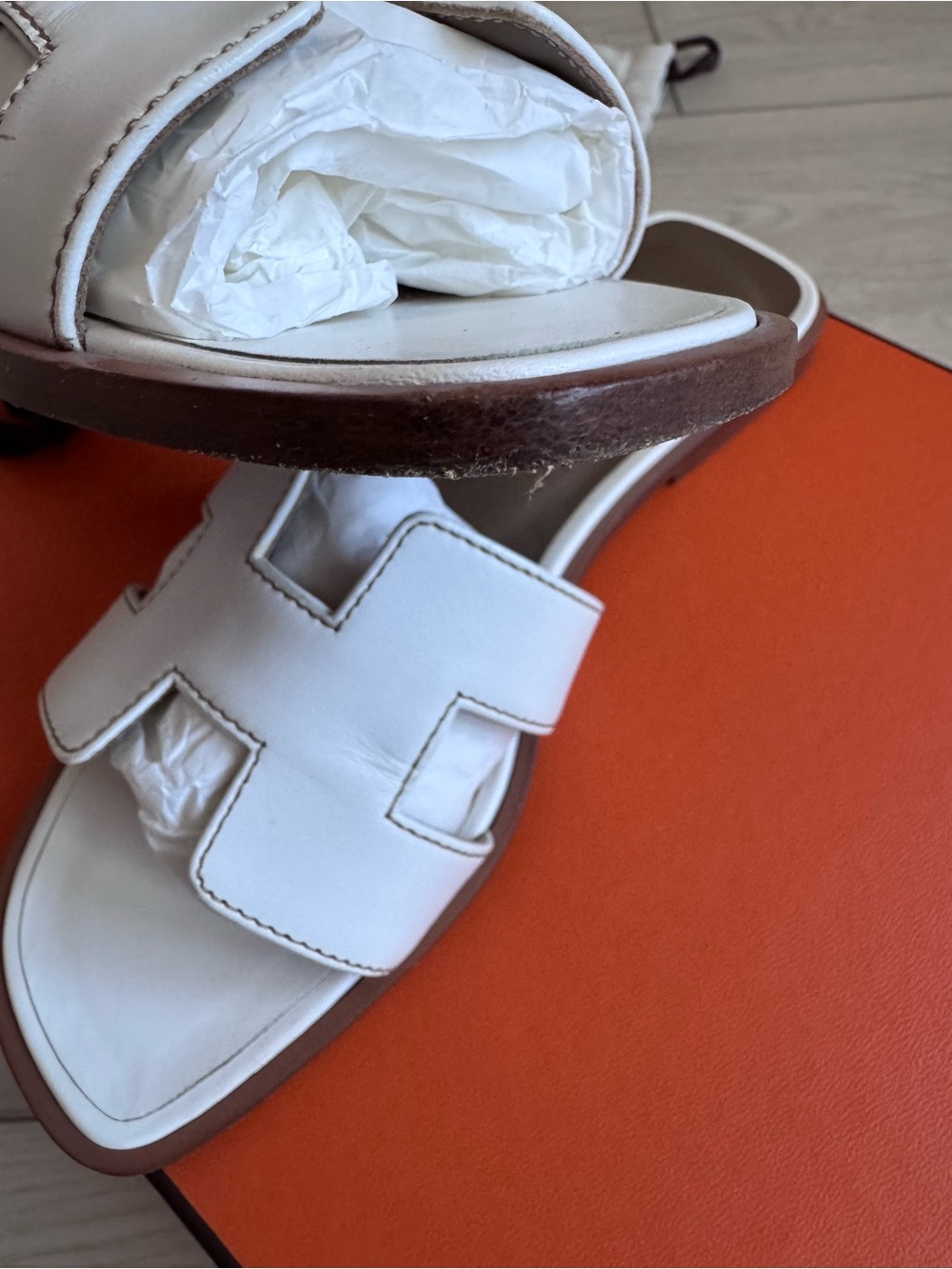 Hermes Oran Leather Sandals color Gold sz 34.5 - Picture 7 of 8